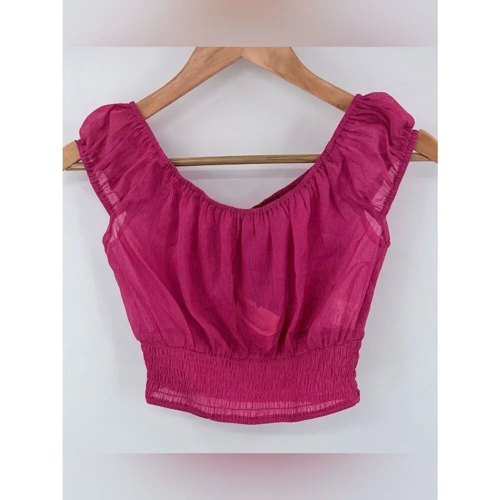 Superdown pink shimmer sheer crop top women’s S NWT festival preppy